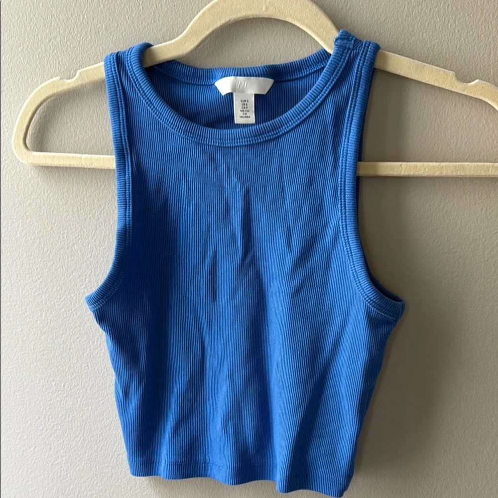 H&M - Blue Ribbed Cropped Tank Top - Picture 1 of 3